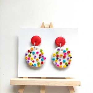 Circus Dangles, Colourful Clay Studs, Spotty Clay Earrings, Polymer Clay Earrings, Cute Drop Earrings, spotty Studs, Gift Idea, Unique image 2