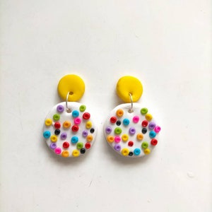 Circus Dangles, Colourful Clay Studs, Spotty Clay Earrings, Polymer Clay Earrings, Cute Drop Earrings, spotty Studs, Gift Idea, Unique image 3