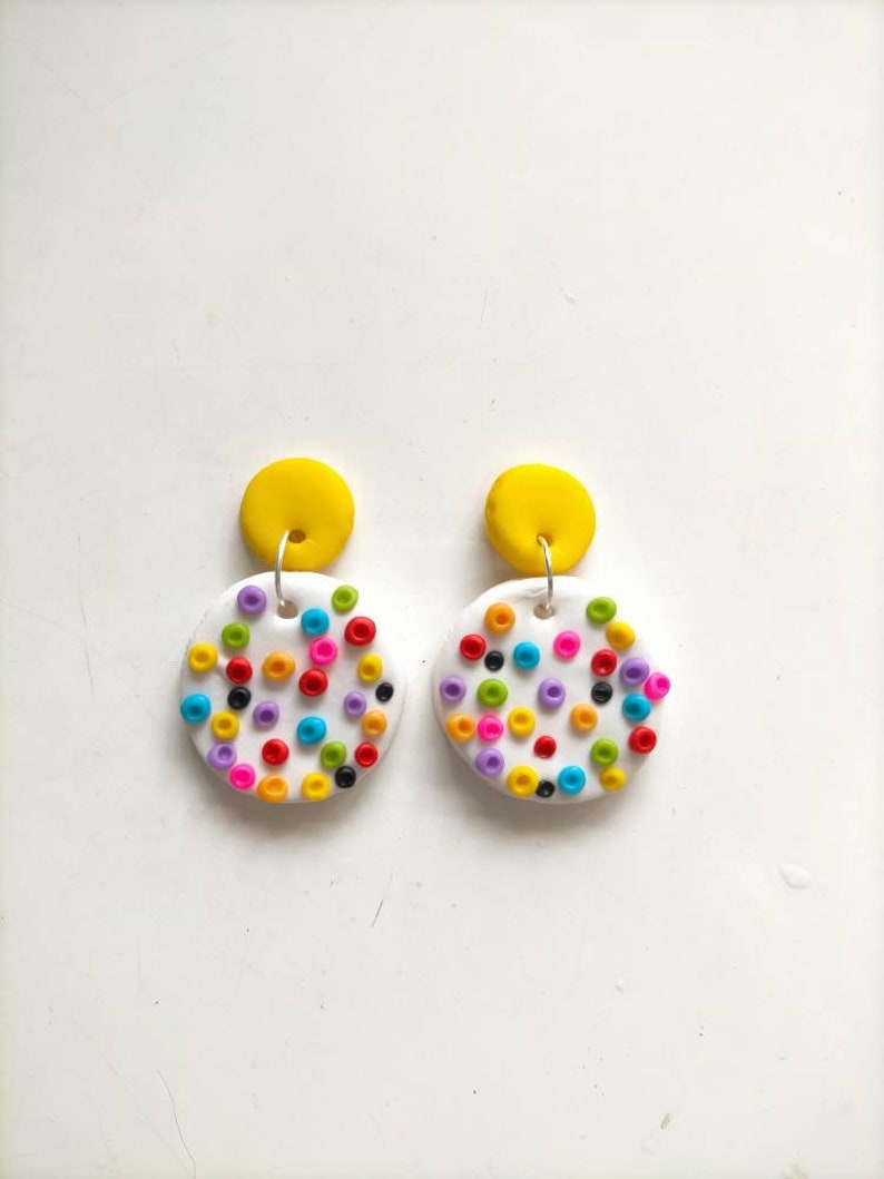 Circus Dangles, Colourful Clay Studs, Spotty Clay Earrings, Polymer Clay Earrings, Cute Drop Earrings, spotty Studs, Gift Idea, Unique image 3