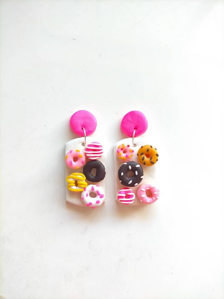 Donut Clay Earrings, Polymer Studs, Clay Food Earrings, Statement Earrings, Cute Earrings, Doughnut Studs, Colourful Earrings, Food Charm