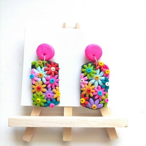 Flower Garden Clay Stud Earrings, Handmade Floral, Statement Rainbow Earrings, Daisy Studs, Sunflower Earrings, Colourful Bright, Woman Gift image 4