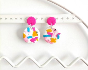 Pink Paradise Stud Clay Earring Handmade | Statement Earrings | Abstract Earrings | Pattern Earrings | Colourful Earrings | Unique Earrings
