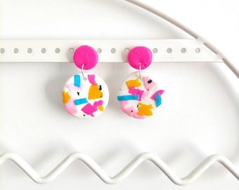 Pink Paradise Stud Clay Earring Handmade | Statement Earrings | Abstract Earrings | Pattern Earrings | Colourful Earrings | Unique Earrings