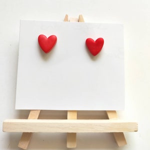 Love Heart Clay Earrings, Red Heart Studs, Love earrings, Simple Earrings, Minimalist, Anniversary Gift, Cute Gift Idea,