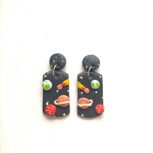 Space Earrings, Polymer Clay Earrings, Clay Zodiac Studs, Planet Earrings, Clay Science Earrings, Teacher Earrings, Clay Studs, Space stud