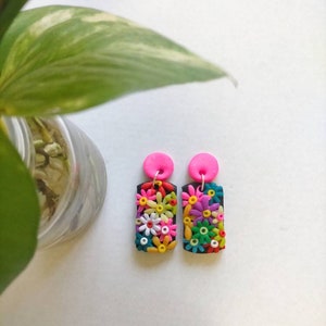 Flower Garden Clay Stud Earrings, Handmade Floral, Statement Rainbow Earrings, Daisy Studs, Sunflower Earrings, Colourful Bright, Woman Gift image 3