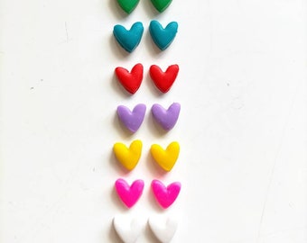 Miniature Heart Studs, Colourful Clay Earrings, Love Heart, Minimalist Bright, Valentine&#39;s Day, Anniversary Gift, Cute Unique, Gift Idea