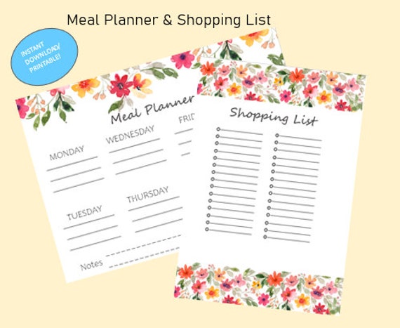 weekly-meal-planner-shopping-list-printable-floral-planner-etsy-australia