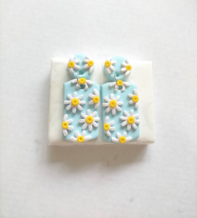 Daisy Stud Earrings Clay Daisy Earrings Clay Earrings Clay Studs Statement Earrings Unique Sunflower Flower Earrings, birthday Rectangle