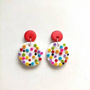 Circus Dangles, Colourful Clay Studs, Spotty Clay Earrings, Polymer Clay Earrings, Cute Drop Earrings, spotty Studs, Gift Idea, Unique Red