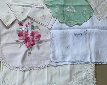 Vintage Embroidered Crocheted Linens Lot