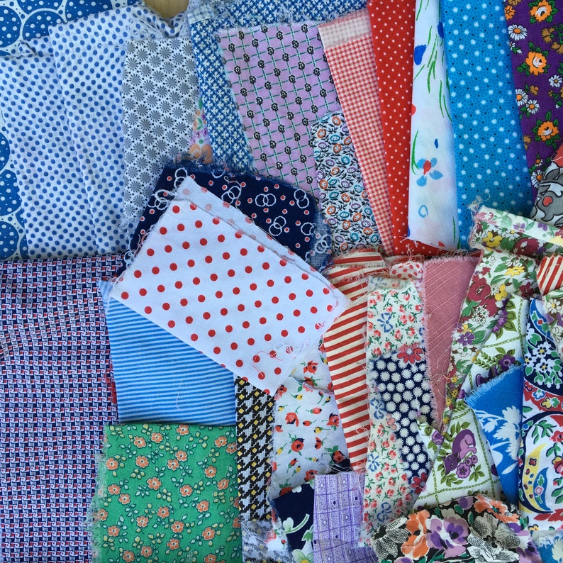 Vintage Fabric Scraps Pieces Quilting Crafts 2 lbs