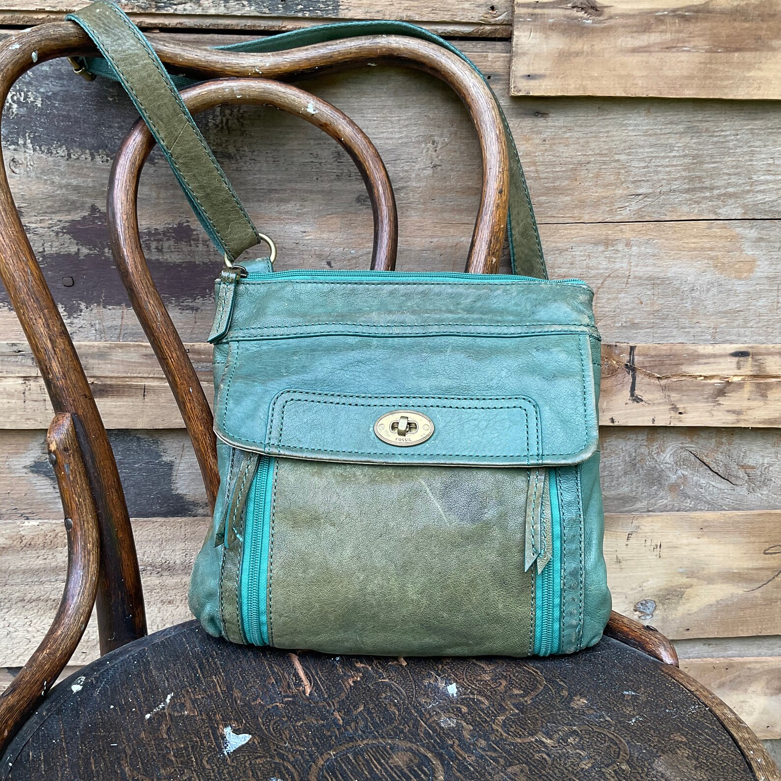 Vintage Fossil Purse Green Leather Etsy