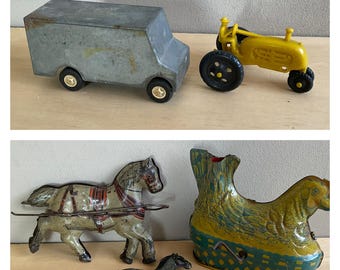 Vintage Tin Litho Toys and Car Truck Collectible Toys