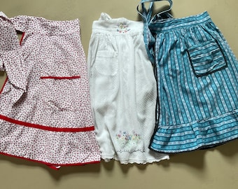 3 Vintage Half Aprons 1940s 1950s