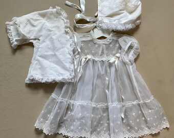 Baby Baptism Dress Jacket Hat 1965