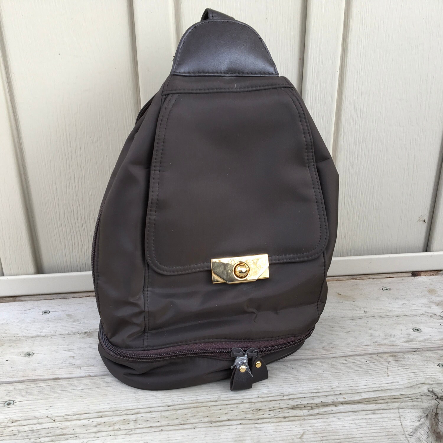 Vintage Brown Nylon Backpack Purse Etsy