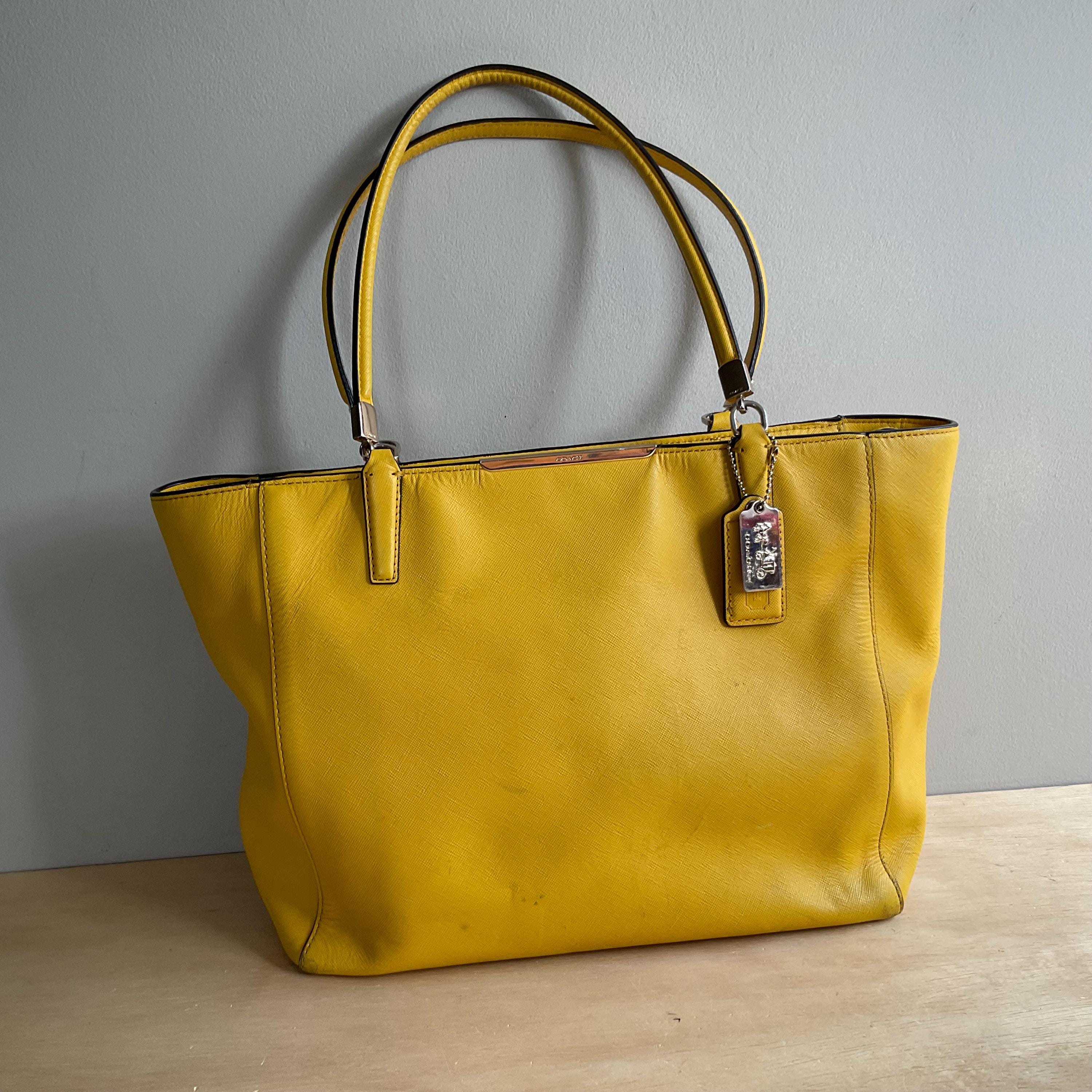 バッグ Coach Vintage Yellow Leather Tote 2638 Vintage Coach Bag Yellow - Etsy