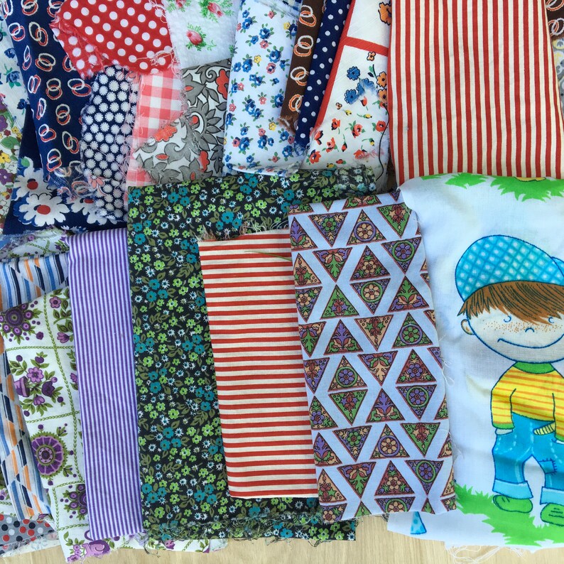 Vintage Fabric Scraps Pieces Quilting Crafts 2 lbs