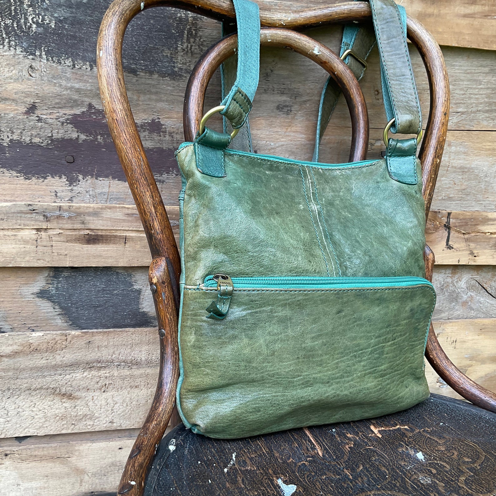 Vintage Fossil Purse Green Leather Etsy
