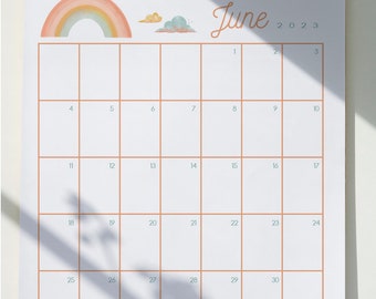 Boho Rainbow Academic Block Calendar 2023-2024 - 19 month - Wall or Planner Use - Standard PDF PRINTABLE