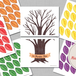 Printable Thankful Tree / DIY Thanksgiving Gratitude Project / Handpainted Tree and Fall Autumn Leaves 11X16 image 1