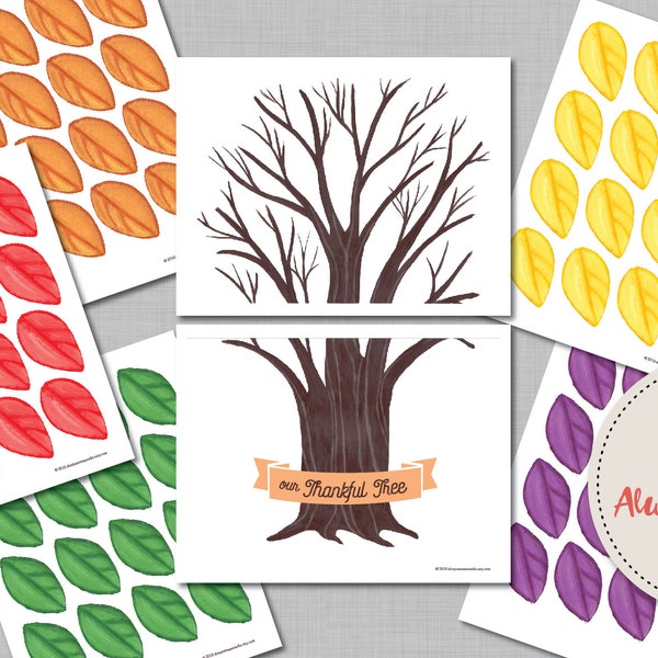 Printable Thankful Tree / DIY Thanksgiving Gratitude Project / Handpainted Tree and Fall Autumn Leaves 11X16
