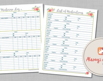 Printable Weekly Prescription Medicine Log & Medication List - Bird and Roses Bullet Journal PDF Page