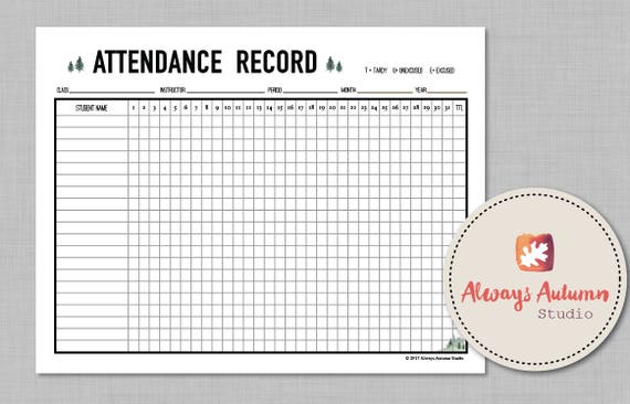 printable classroom attendance record monthly undated perpetual minimalist watercolor misty pine student attendance record