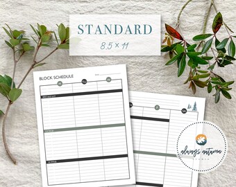 Printable Weekly Daily Block Schedule / Home or Work / Organizer / Planner - Watercolor Misty Pine - Minimalist