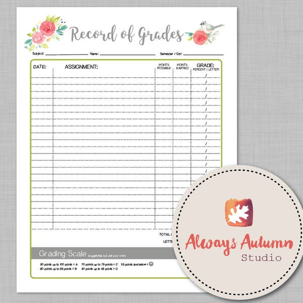 Grade Recording Sheet Etsy