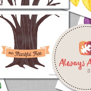 Printable Thankful Tree / DIY Thanksgiving Gratitude Project / Handpainted Tree and Fall Autumn Leaves 11X16 image 2