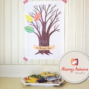 Printable Thankful Tree / DIY Thanksgiving Gratitude Project / Handpainted Tree and Fall Autumn Leaves 11X16 image 3