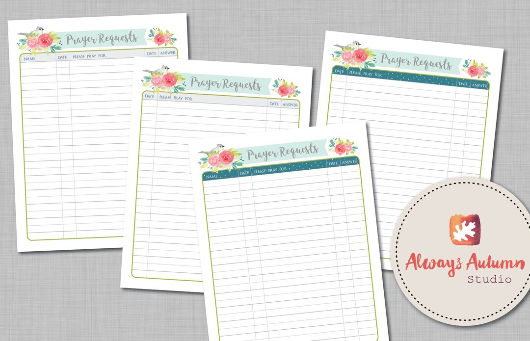 Printable Prayer Requests Bullet Journal Log Watercolor Tufted Titmouse ...