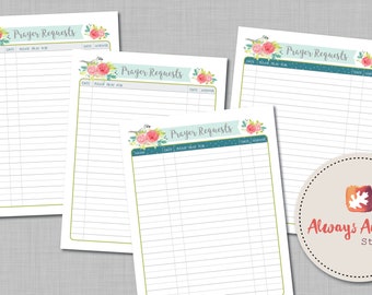 Printable Prayer Requests Bullet Journal Log Watercolor Tufted Titmouse and Roses 8.5X11 PDF ( 4 Design Options )