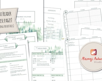 EDITABLE Minimalist Misty Pine Tree Forest Homeschool Planner - PRINTABLE - includes Year Round Attendance Record, Weekly Planner and More