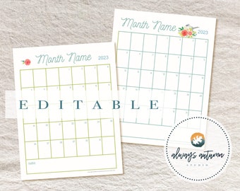 Perpetual Block Calendar / Printable Digital / Editable Watercolor Rose and Titmouse / Undated