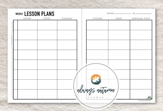 printable 8 subject assignment weekly lesson plan planner etsy