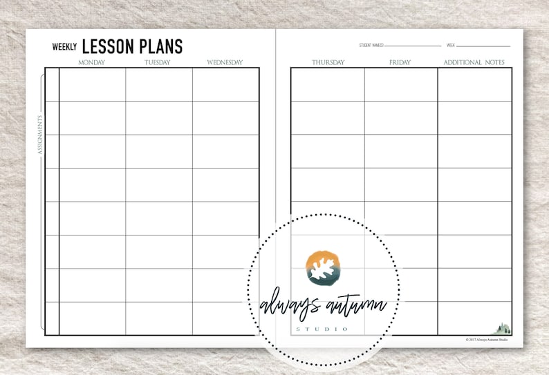 Printable 8 Subject / Assignment / Weekly Lesson Plan Planner Standard 8.5X11 & A4 PDF Instant Download Minimalist Watercolor Misty Pine image 2