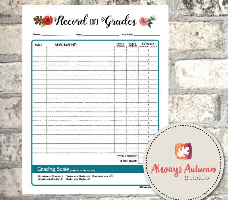 Printable Teacher / Parent / Homeschool Record of Grades Form Four ...