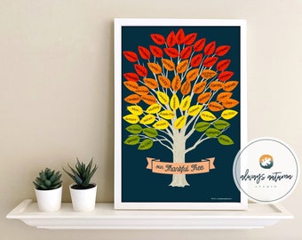 Thankful Tree Printable and SVG DIY Thanksgiving Gratitude / Handpainted Tree & Leaves Letter / Tabloid 11X17  Cricut SVG File Instructions