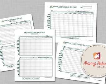Minimalist Misty Pine Tree Forest Homeschool Printable Annual Attendance Record - Perpetual - Year Round