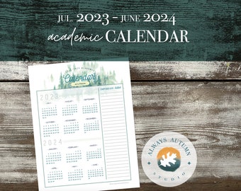 Printable 2023-2024 Academic Calendar Year at a Glance, July Start, Teacher / Homeschool / Student 8.5X11 PDF