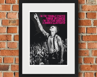 Keith Flint Illustration, Prodigy Lyrics Art Print, A3 Framed
