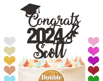 Personalised graduation cake topper 2024 Custom Congrats Graduation Hat Student Class of 2024 Multicolour Glitter Cake Decoration