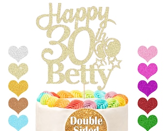 Personalised Cake Topper with Any Name and Age Birthday Cake Topper. 18th, 21st, 30th, 40th, 50th, 60th Cake Topper. Double Sided Glitter