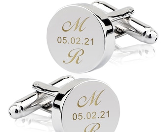 Personalised Engraved Cufflinks Ideal 2PCS with Box Anniversary Birthday Engagement Wedding Gift for Father Best Man Groom Groomsman