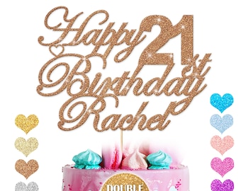 Adorno personalizado para tarta de feliz cumpleaños. Para 18, 21, 30, 40, 50 y 60 años. Brillantina de doble cara / 11 colores. Para cualquier nombre y edad.