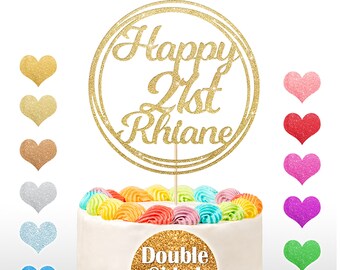 Personalised Birthday Cake Topper | Circle Design Cake Topper with Any Name Age 16th 18 21 30 40 50 60 | Double Sided Glitter Card