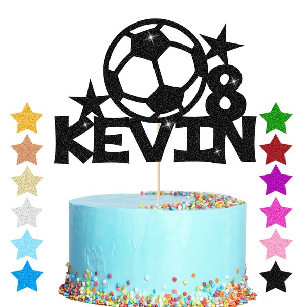 Personalised Football Cake Topper Happy Birthday Cake Topper Custom Name Age Football Gifts for Boys Girls Football Cake Decorations for Kid